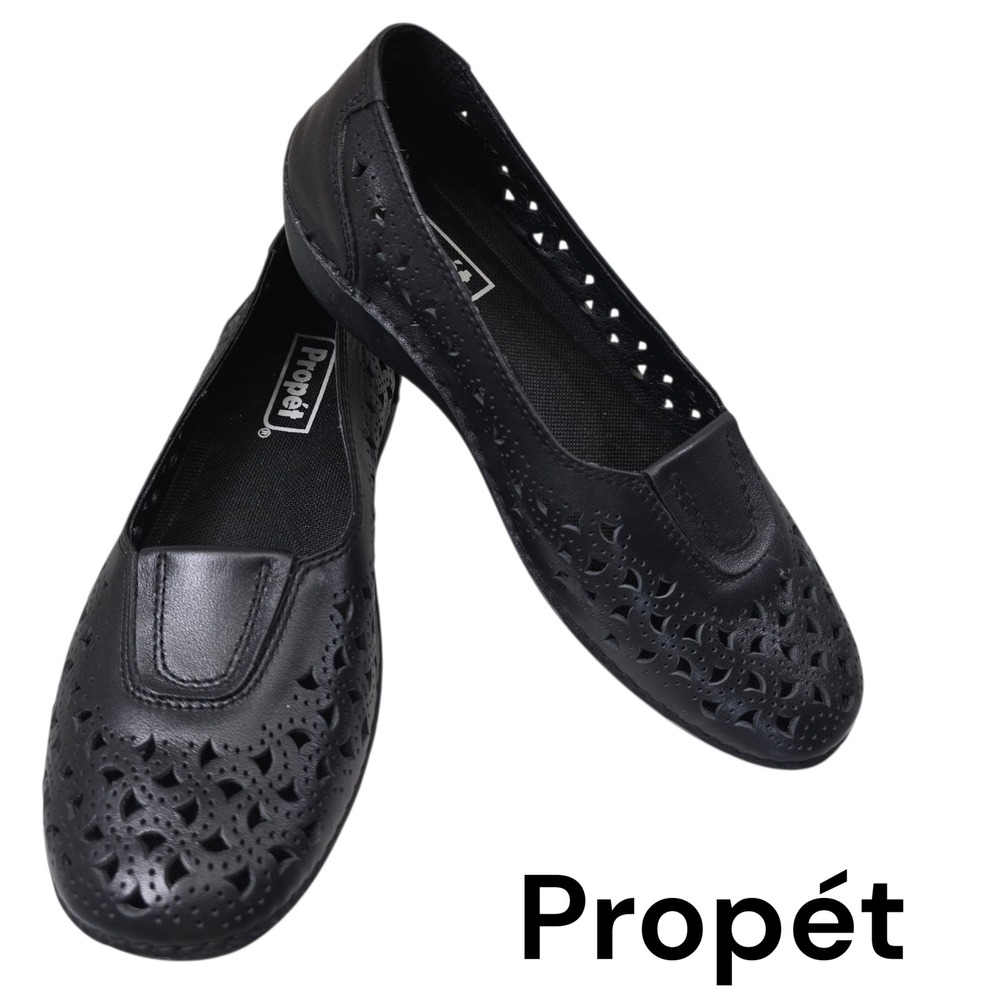 Propet Women Black Leather Cutout Slip On Ballet Flats Comfort Shoes Size 7